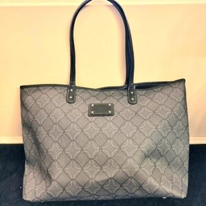 Vintage Nine West Grey Classic Geometric Print Large Leather Shoulder Bag